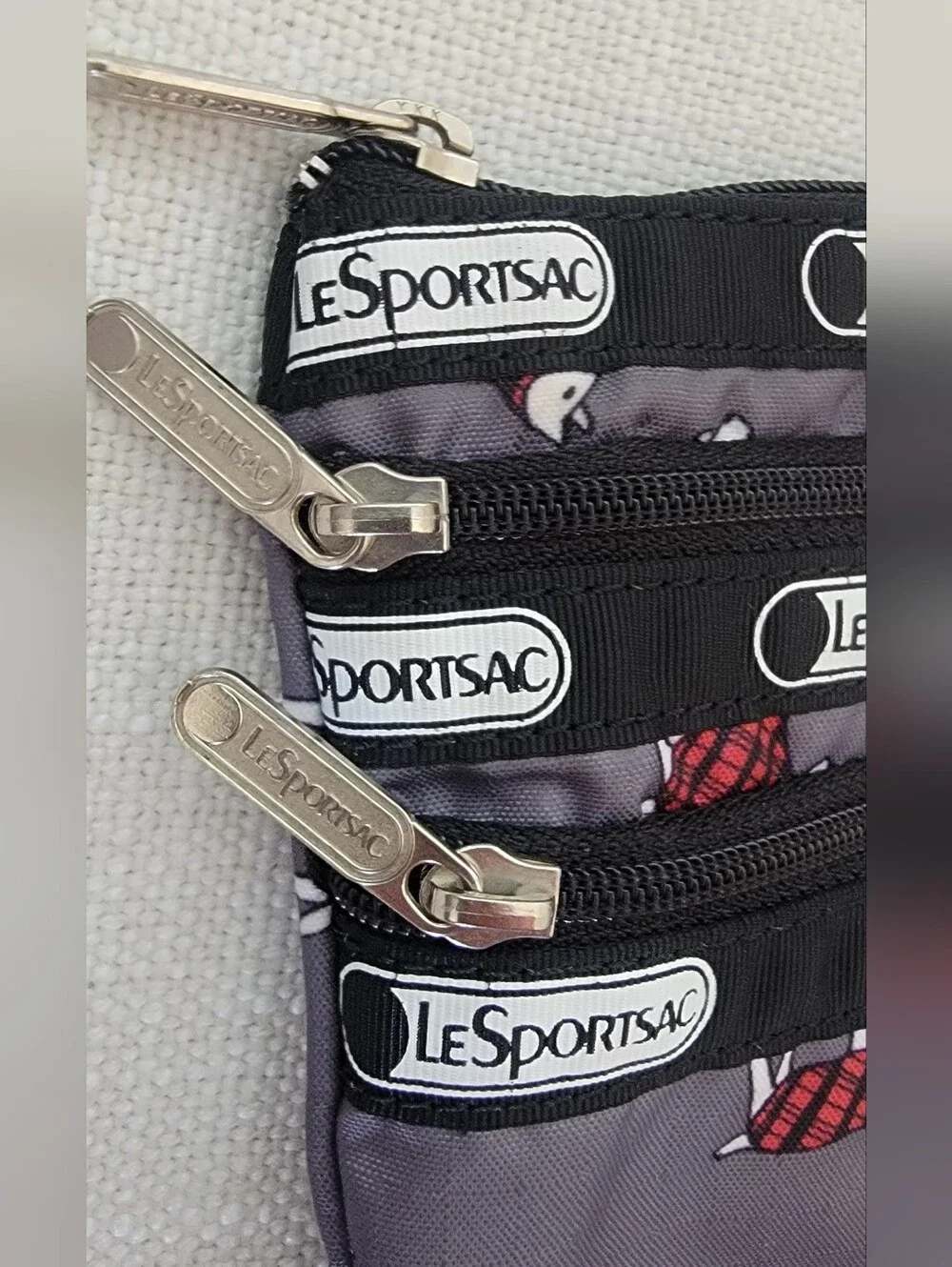 LeSportsac Gray Triple-Zip Pouch with Terrier Toss Print!
